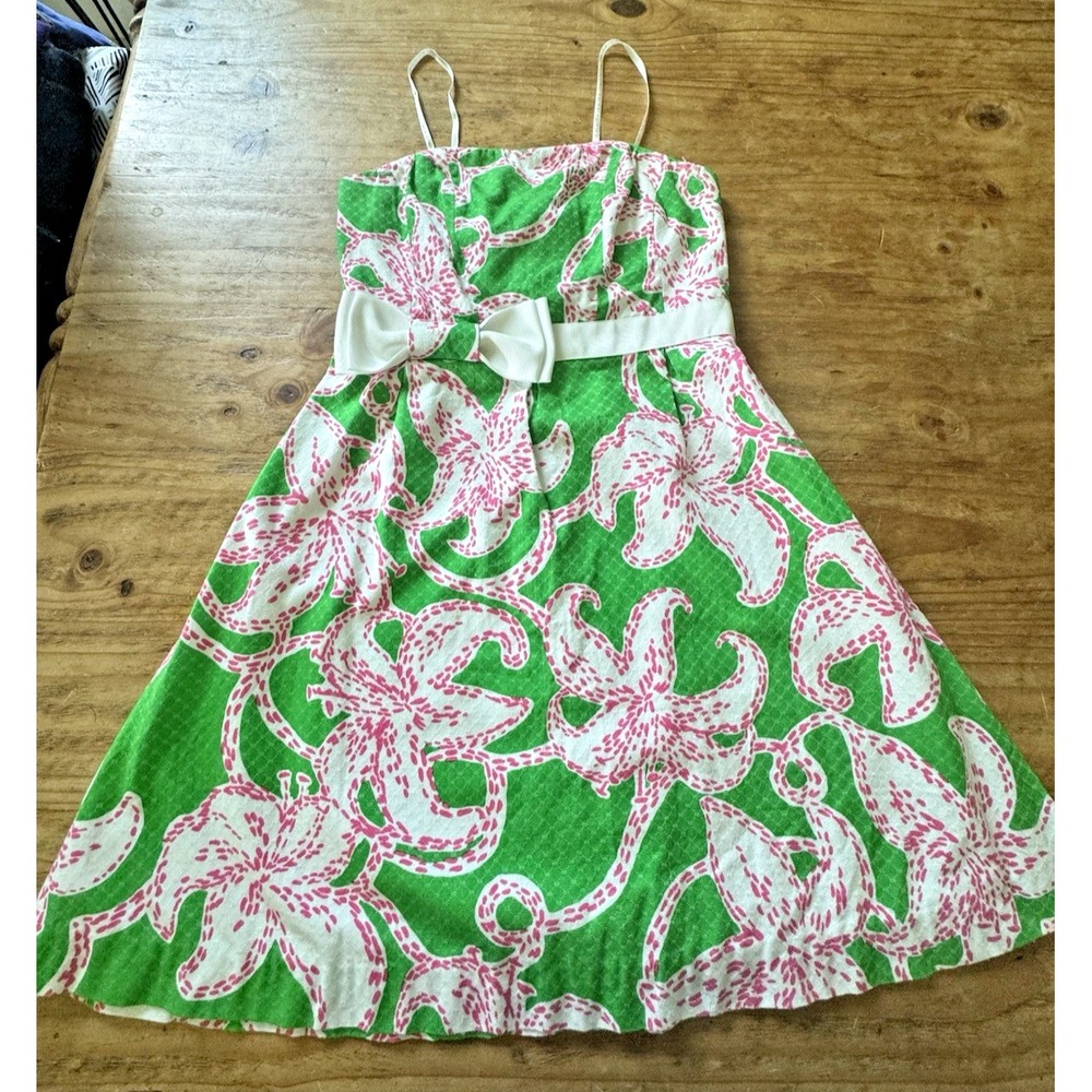 Lilly Pulitzer Amberly Strapless Dress Prep Green Pink Twinkle Floral Sz 2 - Picture 2 of 14